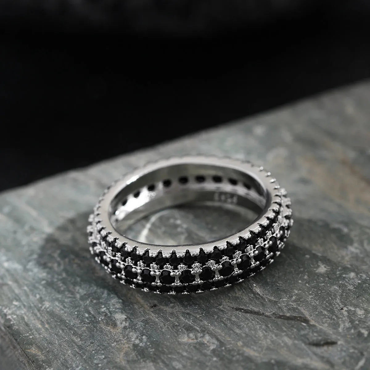 Geometric unisex ring with triangular zircon stone in white gold, yellow gold, or two-tone finish