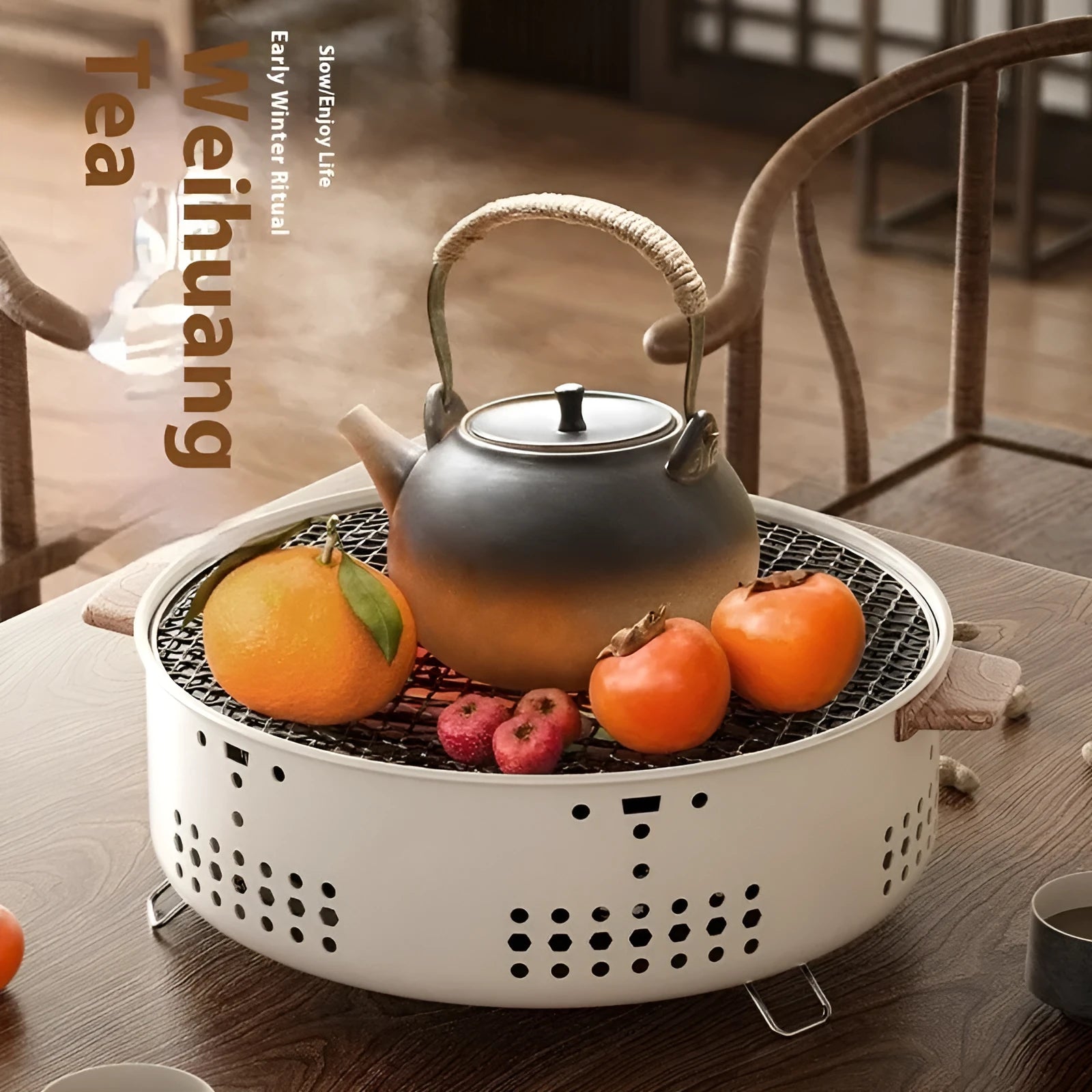 Portable charcoal tea stove with carbon baking functionality for indoor cooking