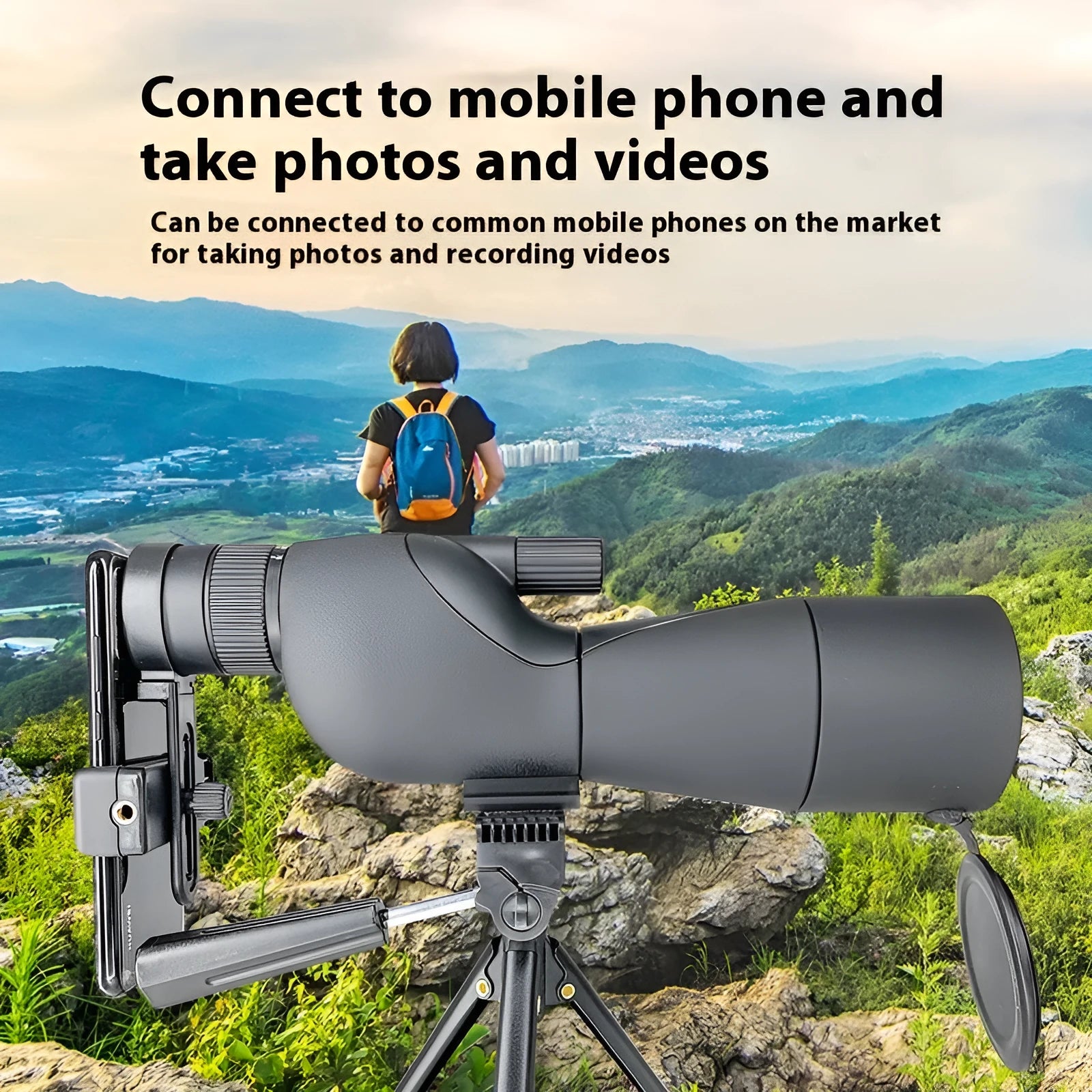 Bird watching monocular zoom telescope 25-75X 500mm focal length 60mm aperture in black