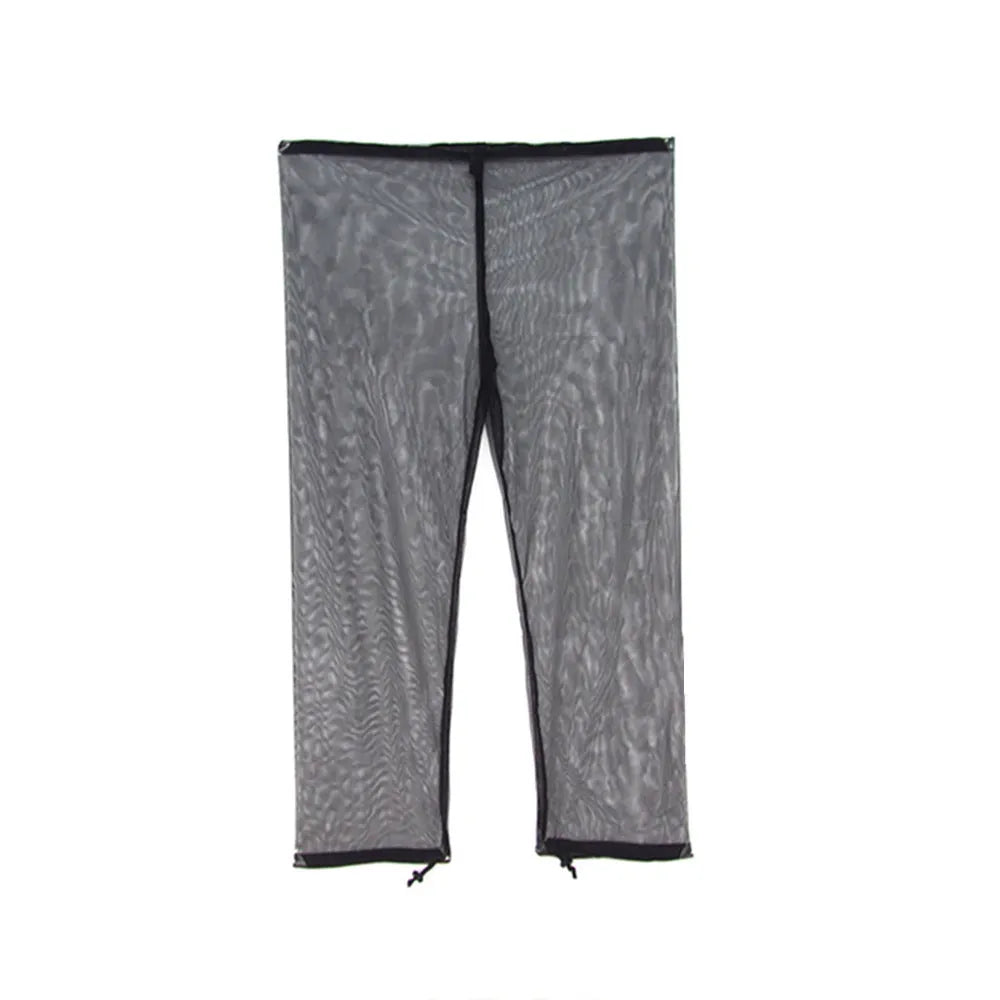 Solid colour mesh anti-mosquito suit for outdoor camping and fishing, shown with hood, pants, and booties.