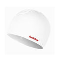Silicone swimming cap with waterproof earmuffs in multiple colours showing letter pattern design