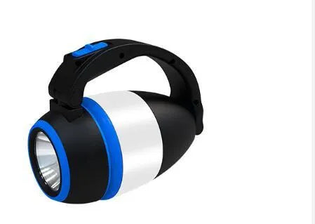 Black/green foldable LED camping lamp showing adjustable head and USB charging port