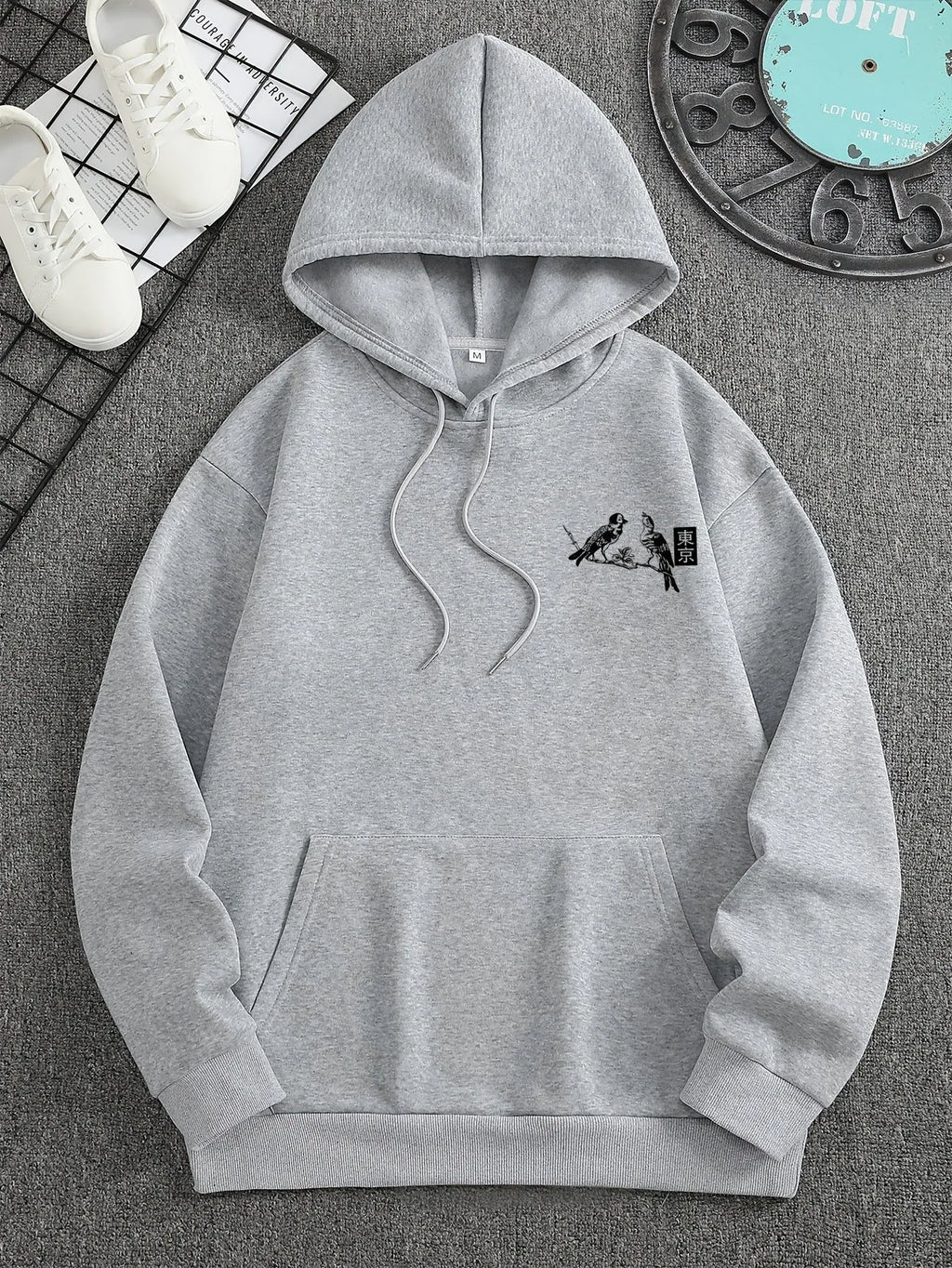 Mens loose fit French hoodie in Apricot colour, front view, polyester fabric