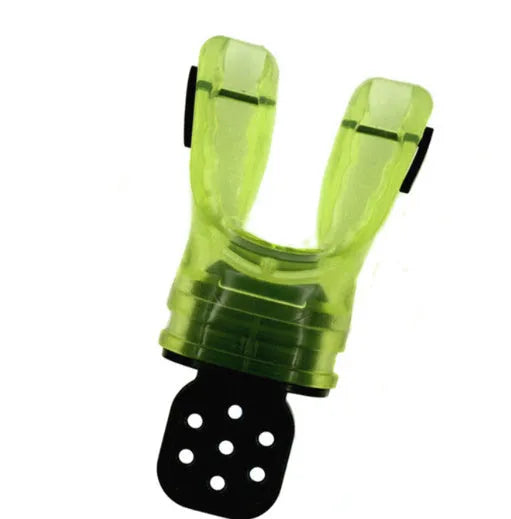 Plastic free edible silicone diving mouthpiece in multiple colours showing 110mm length.