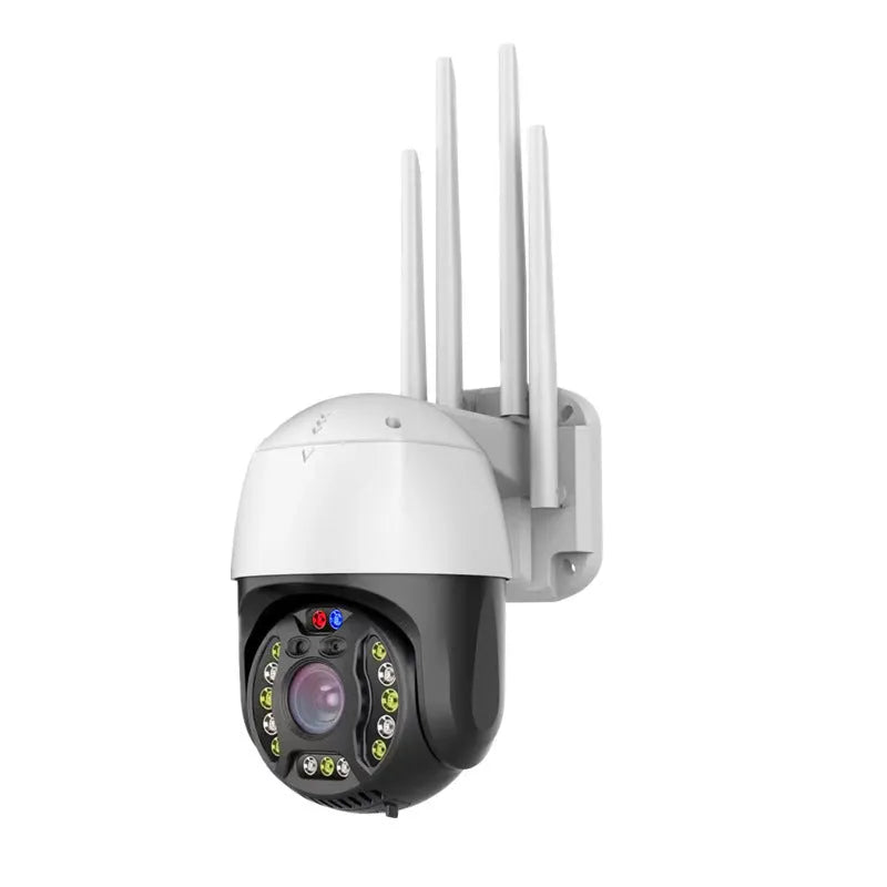 White 360 degree dome surveillance camera with 5MP lens and infrared night vision for outdoor security