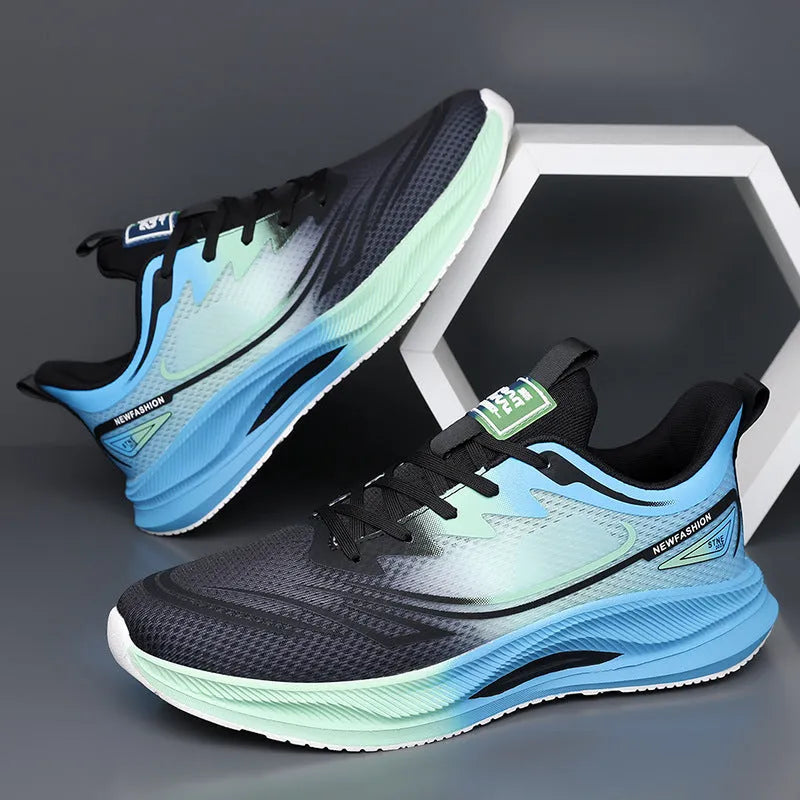 Men's fly woven mesh casual shoes in black blue colour with round toe and slip-resistant rubber sole