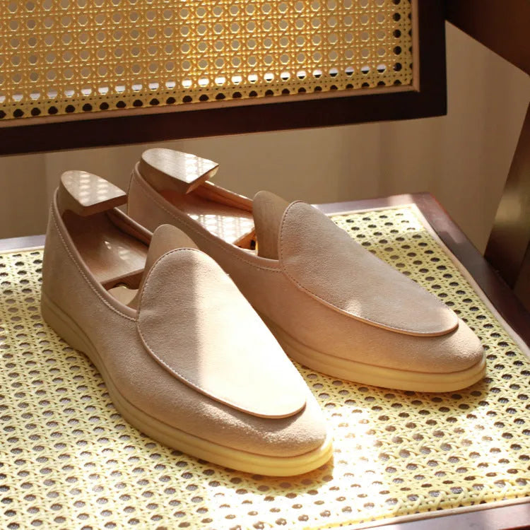 British handmade full grain leather men's loafers in brown with a low-cut design and TPR sole.