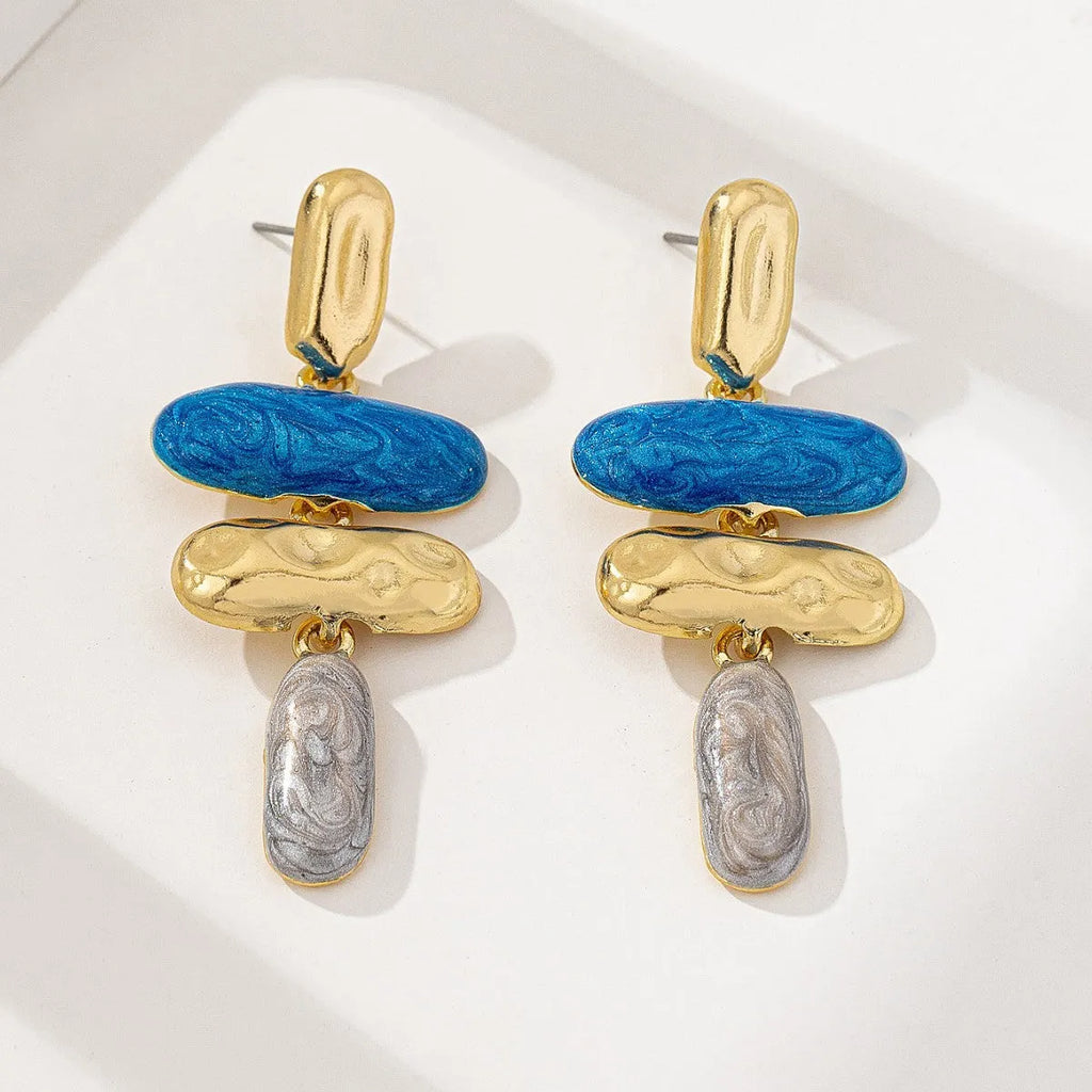 Women's geometric stud earrings in zinc alloy with electroplated multicolour finish