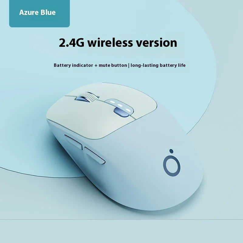 Mute wireless Bluetooth mouse in Matcha Green colour with five-button layout on office desk