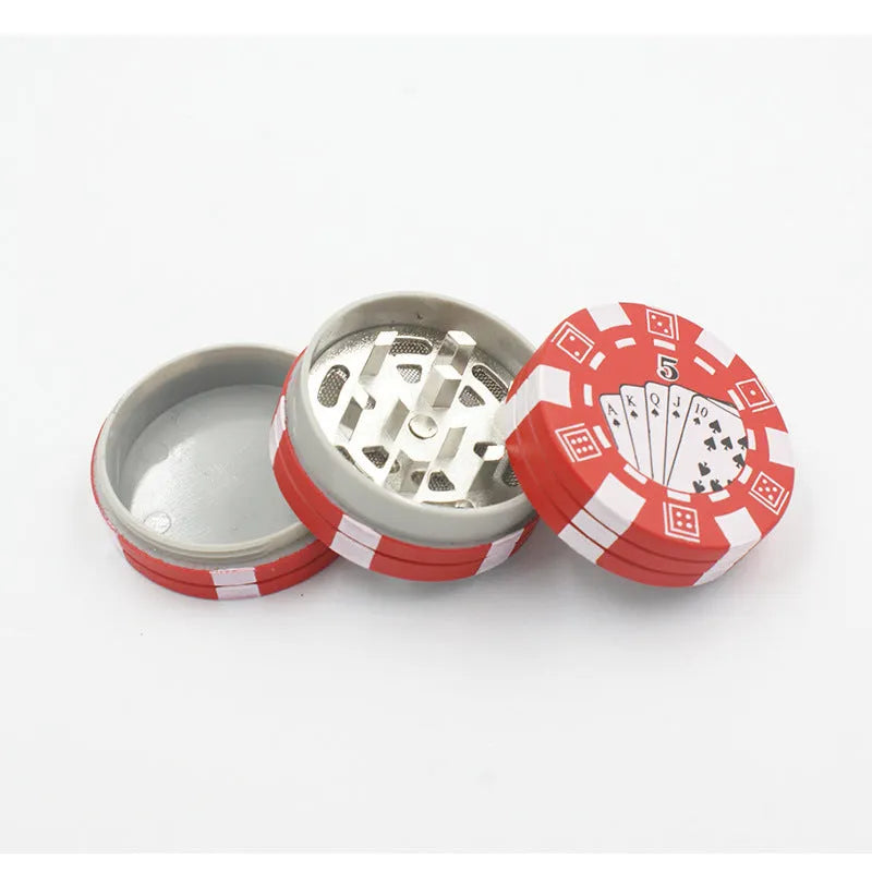 Small chip shape manual grinder with keychain and bottle opener, 4.2 x 2.6cm, available in black, red, green
