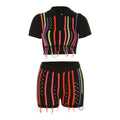 High waist sheath slim fit black polyester suit set for women with sleeveless top and shorts