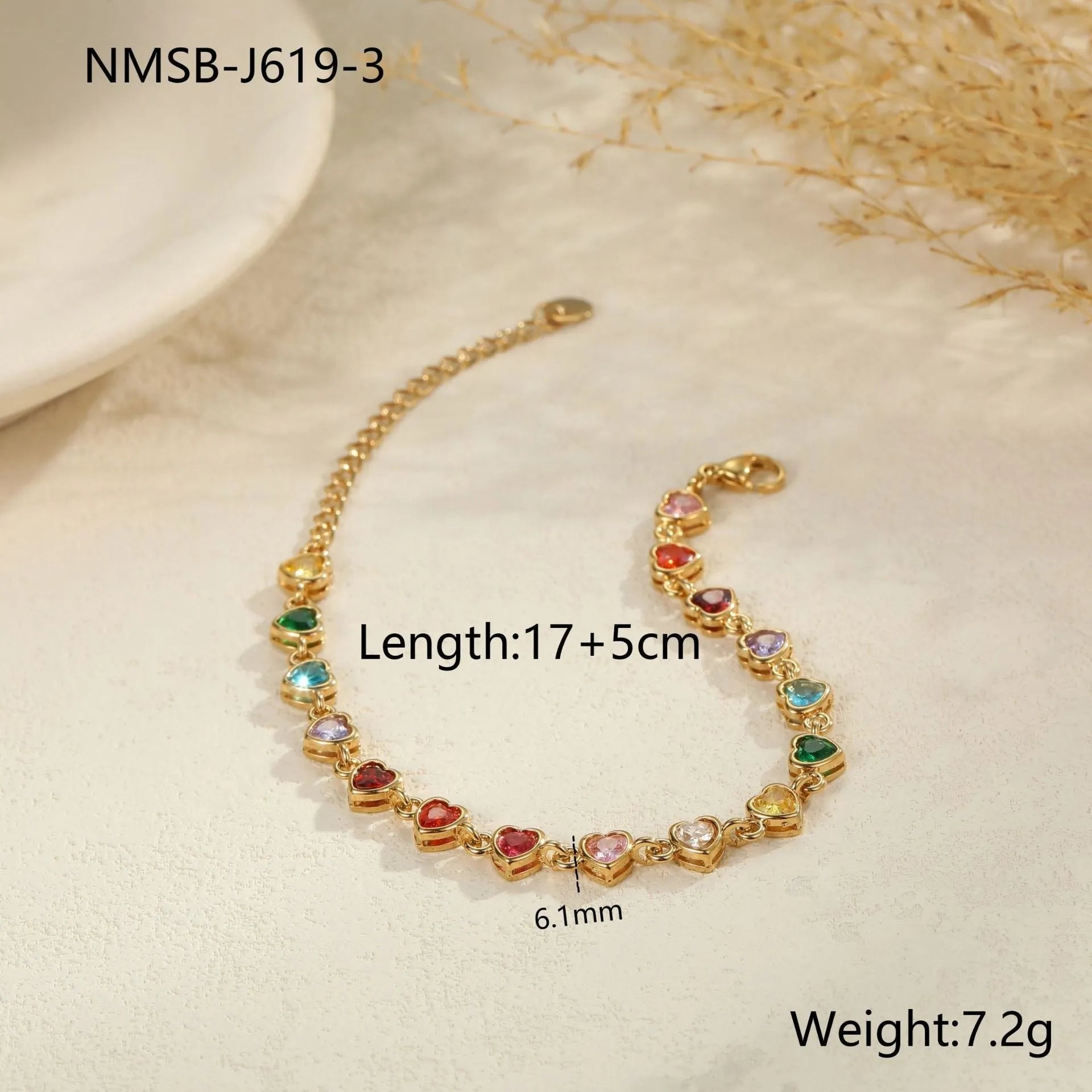 Women's 18K stainless steel bracelet in gold or silver with geometric heart, circle or square designs