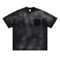 Black men's cotton t-shirt with printed letter design and drop-shoulder sleeves in loose street fashion style