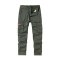 Multi-pocket cargo trousers in pure cotton with straight leg and drawstring mid waist in khaki green