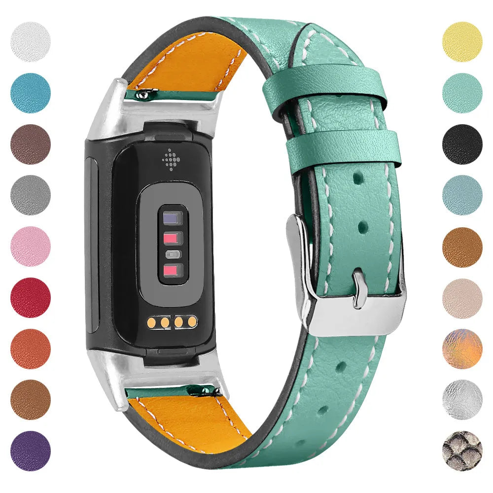 Genuine cowhide leather replacement strap for Fitbit Charge 5 and Charge 6 smart watches
