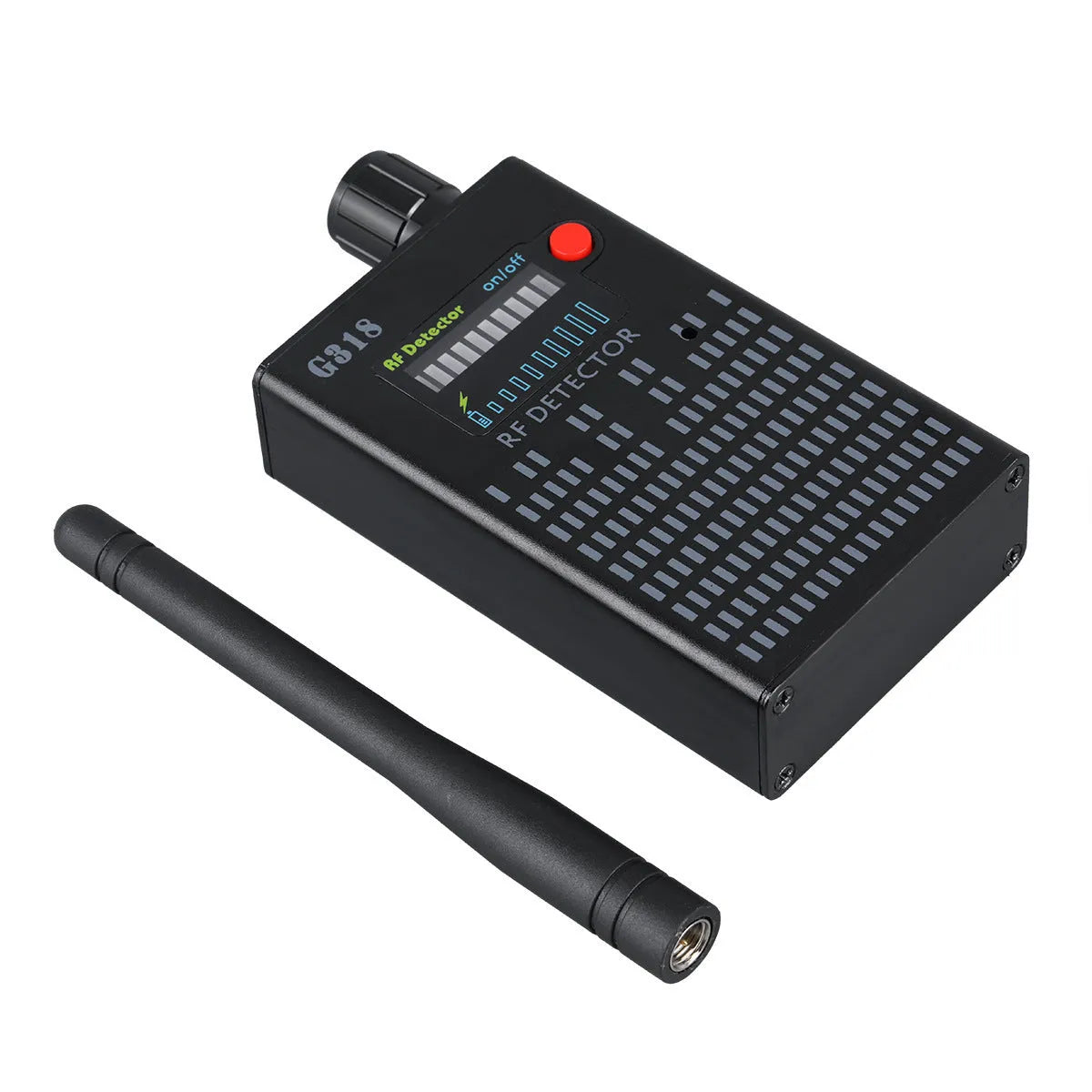 Black G318 aluminium bug detector for hidden camera scanning in public venues