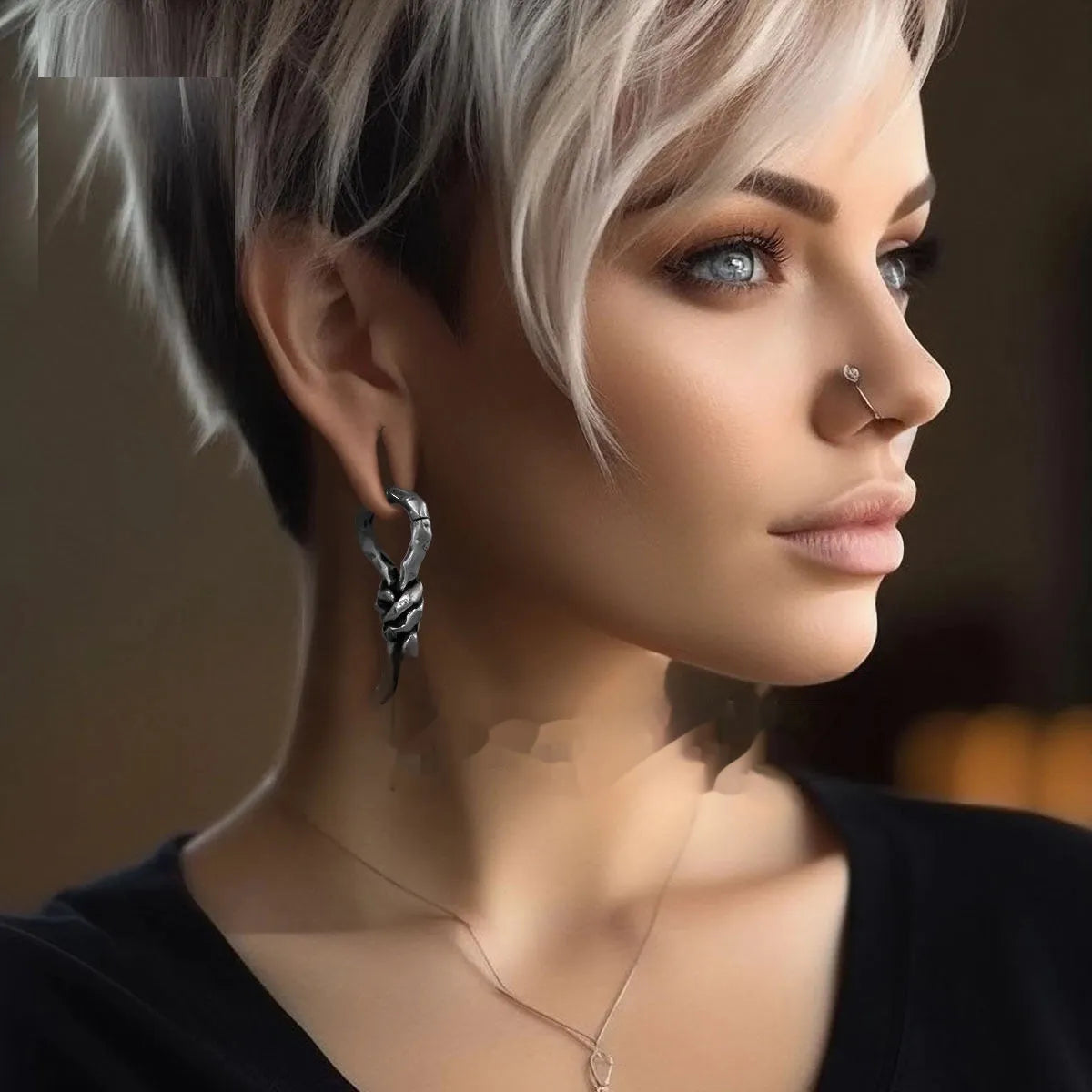 Copper creative bends and hitches piercing earrings, 4mm size, retro unisex auricle amplifier