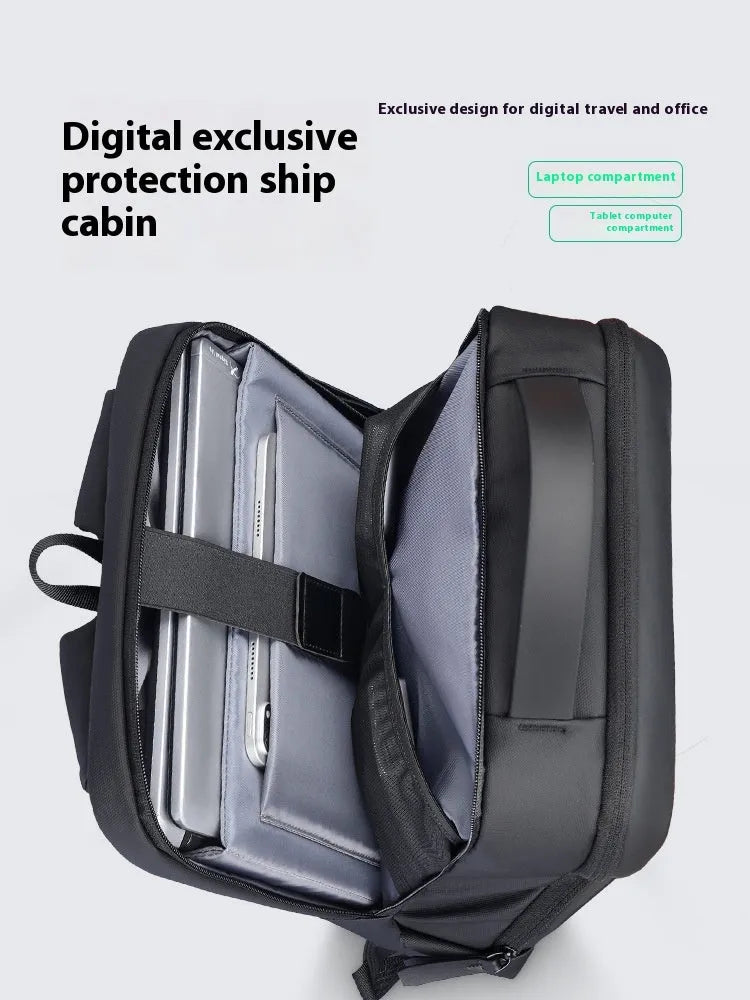 Graphite grey Oxford cloth USB charging business backpack with sewn thread detailing