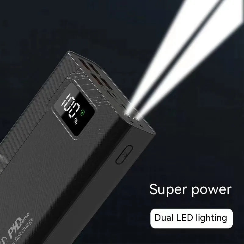 Large capacity power bank portable charger in black or white plastic housing