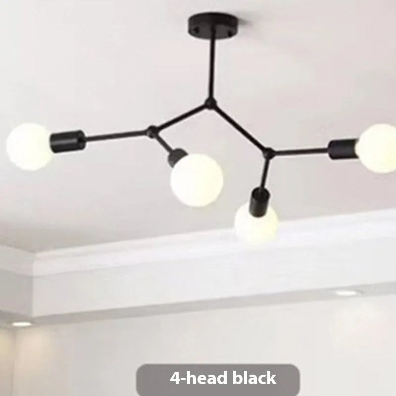 Nordic style iron ceiling lamp with multiple light heads in black or white finish