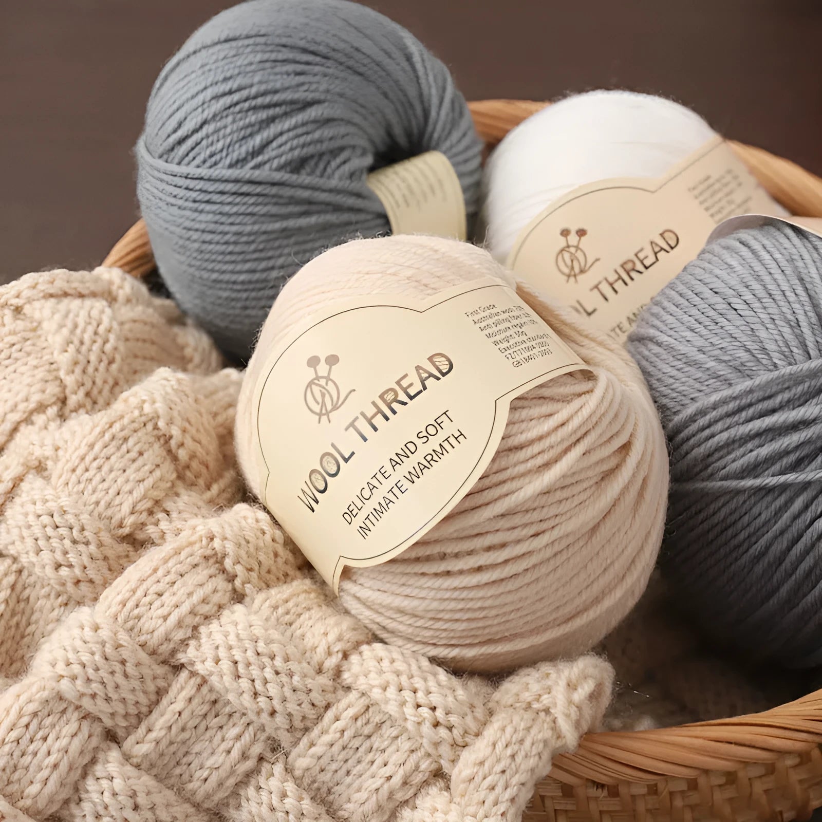 Roll of woolen knitting yarn thread for hand knitting with size 10 needles in various colour options