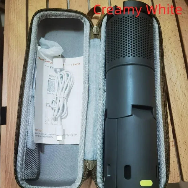 Portable LED camping lantern in creamy white or dark grey with button switch