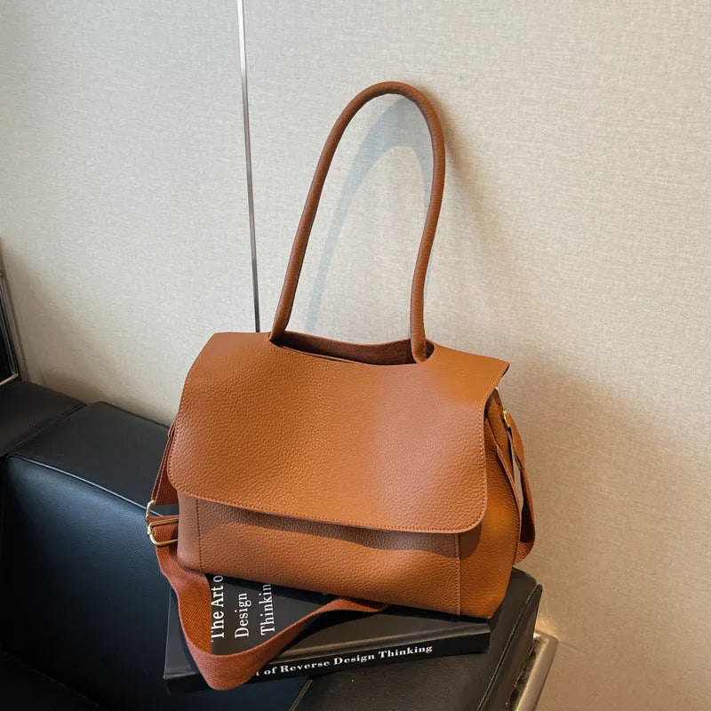 Vintage casual horizontal square PU tote bag with double straps in beige colour.