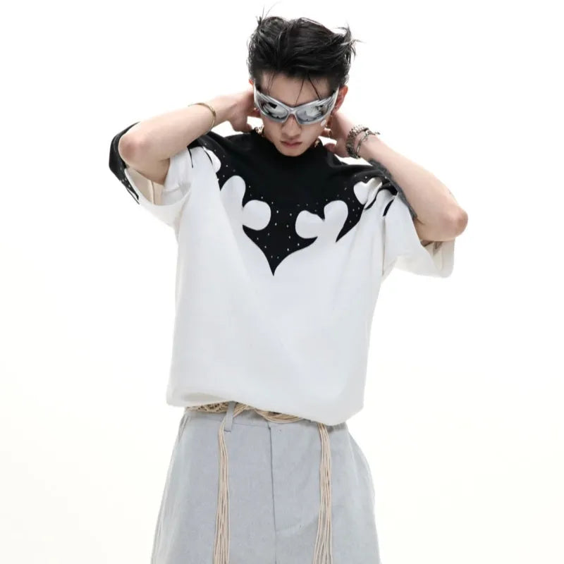 Men's grey short sleeve shirt with a raised burnt flower design and rhinestone detail on the chest.