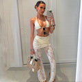 Women's lace three-piece bikini swimsuit set in solid white colour with Lycra lining