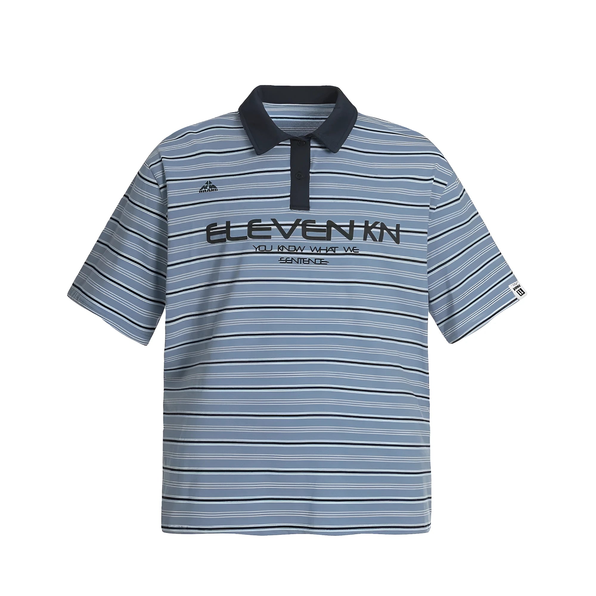 Blue stripe vintage cotton polo shirt with short sleeves and loose fit design