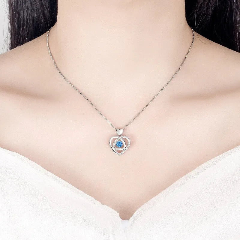 Blue diamond heart pendant necklace and bracelet set with mixed gem inlays on copper chain