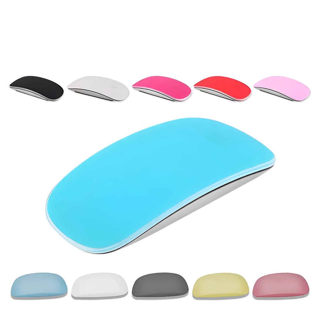 Silicone mouse cover for Apple Magic Mouse in white, showing textured surface and snug fit