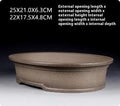 Handmade antique style oval purple sand ceramic bonsai pot, 25cm long by 21cm wide.