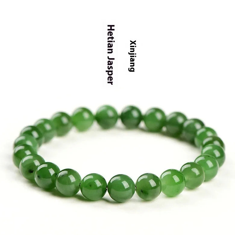 Natural jasper bead bracelet handcrafted from Hetian jade with polished stones