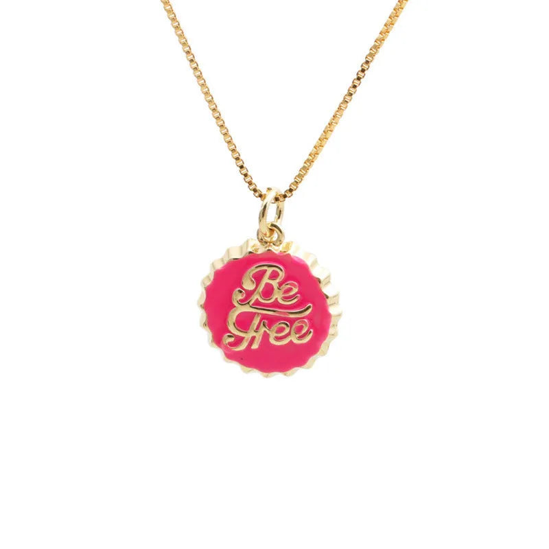 Copper bottle cap pendant necklace on a 40cm box chain with 18K gold electroplating.