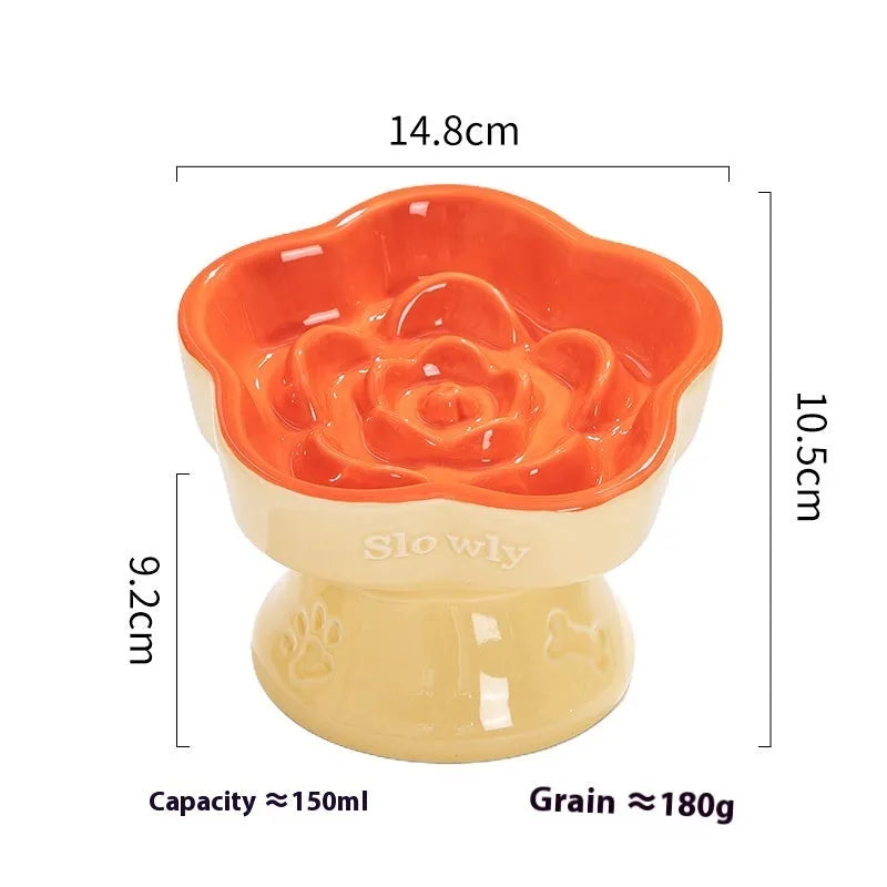 Black ceramic pet bowl with high foot neck protector design for dogs and cats