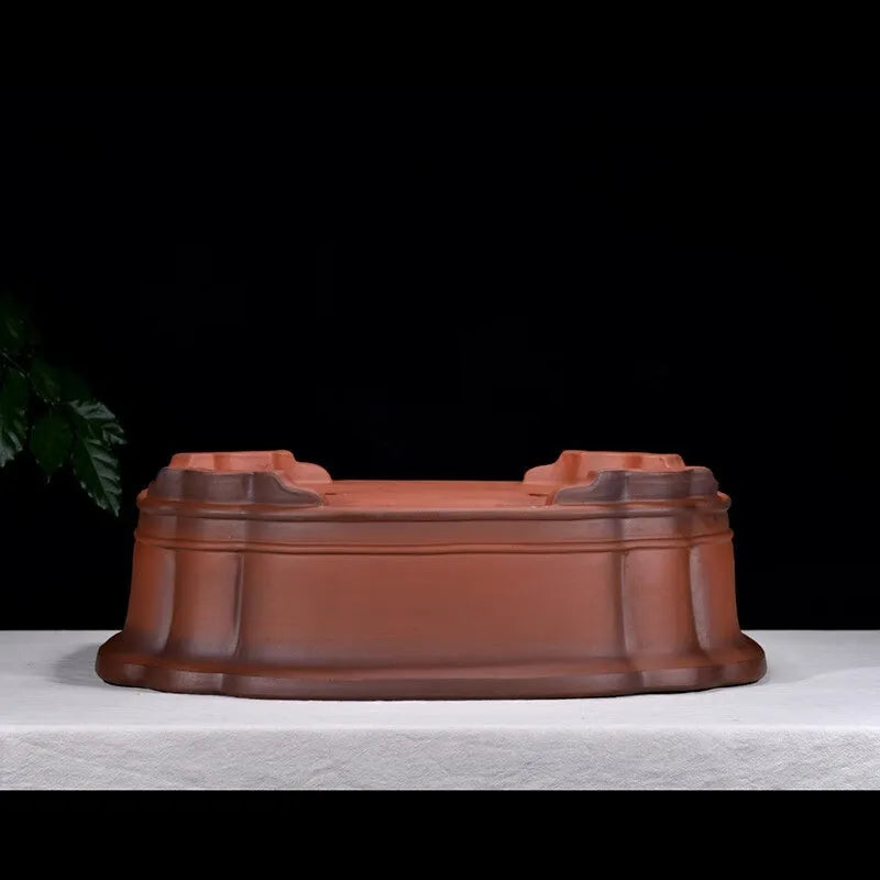 Chinese antique purple clay flower pot with jade belt crabapple design measuring 71cm in length