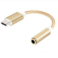 Short black nylon TYPE-C to 3.5mm female headphone adapter cable for mobile phones.