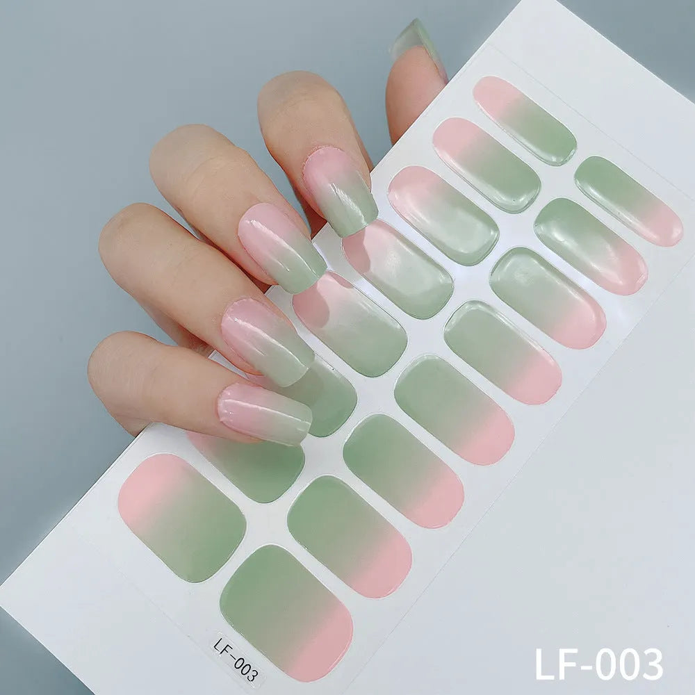 16 solid colour full nail stickers set with European and American simple designs including cross, rose, tulip patterns