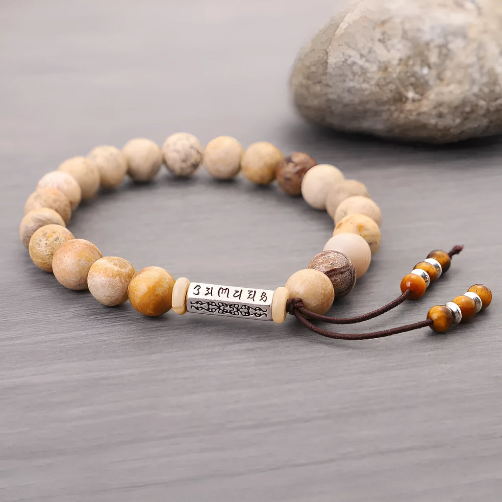 Wood colour stone bead handmade bracelet with retro simple European American style design