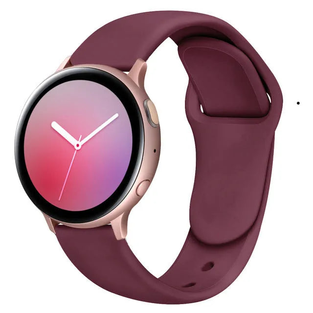 Samsung Galaxy Active 2 black silicone replacement strap with reverse buckle in 20mm width.