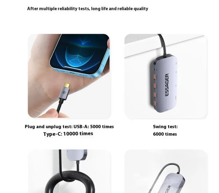 11-in-1 USB-C expansion dock with Gigabit Ethernet port and 20cm cable separator