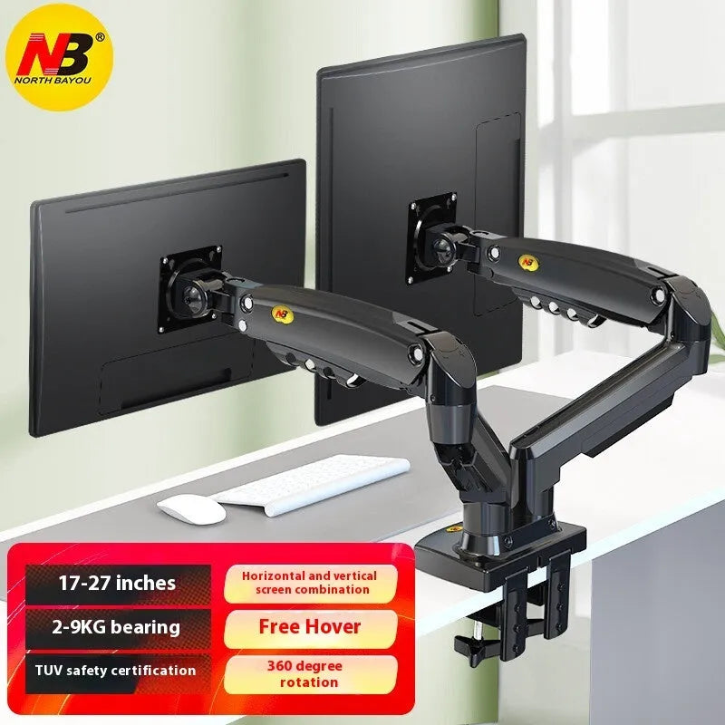 Dual screen monitor arm bracket in aluminium alloy with mechanical height adjustment