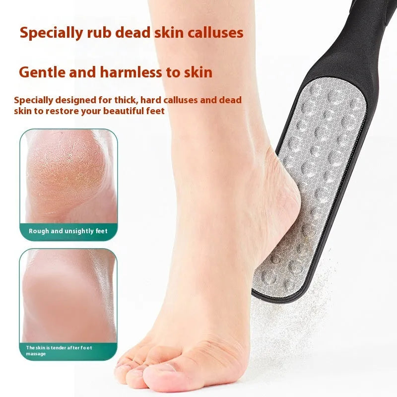 Stainless steel foot grinder tool with double-sided sandpaper files in white and black OPP bags