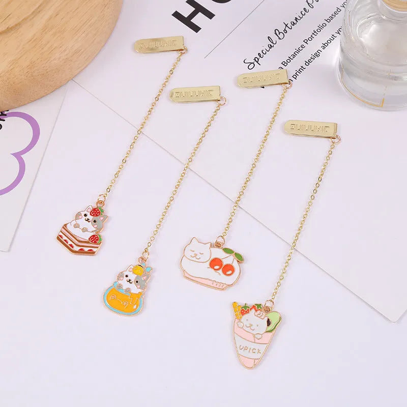Jane Lime metal bookmark with cartoon cat pendant in four designs measuring 3.8x18.3cm