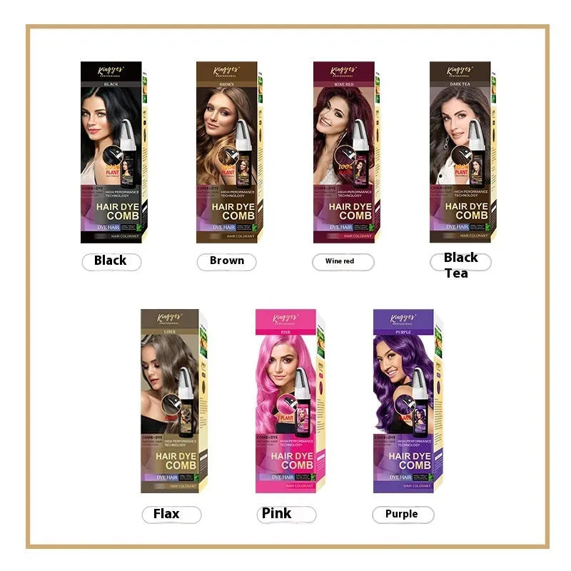 Easy Coloring Comb hair dye kit with 200ml bottle and attached comb applicator in brown, dark brown, or wine red