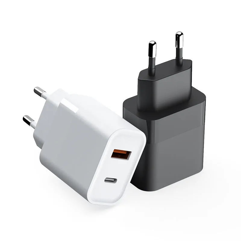 Gallium Nitride 30W charger with European standard plug, dual Type-C ports, white