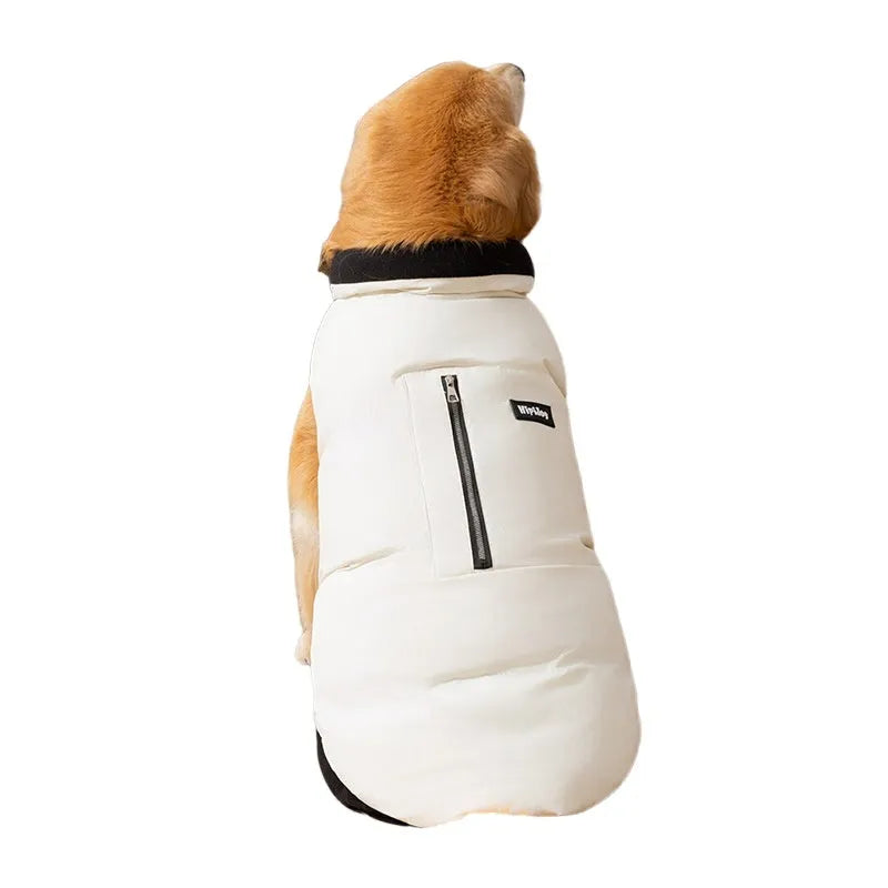Winter cotton-padded vest dog coat for large Golden Retriever with zipper pocket, black colour