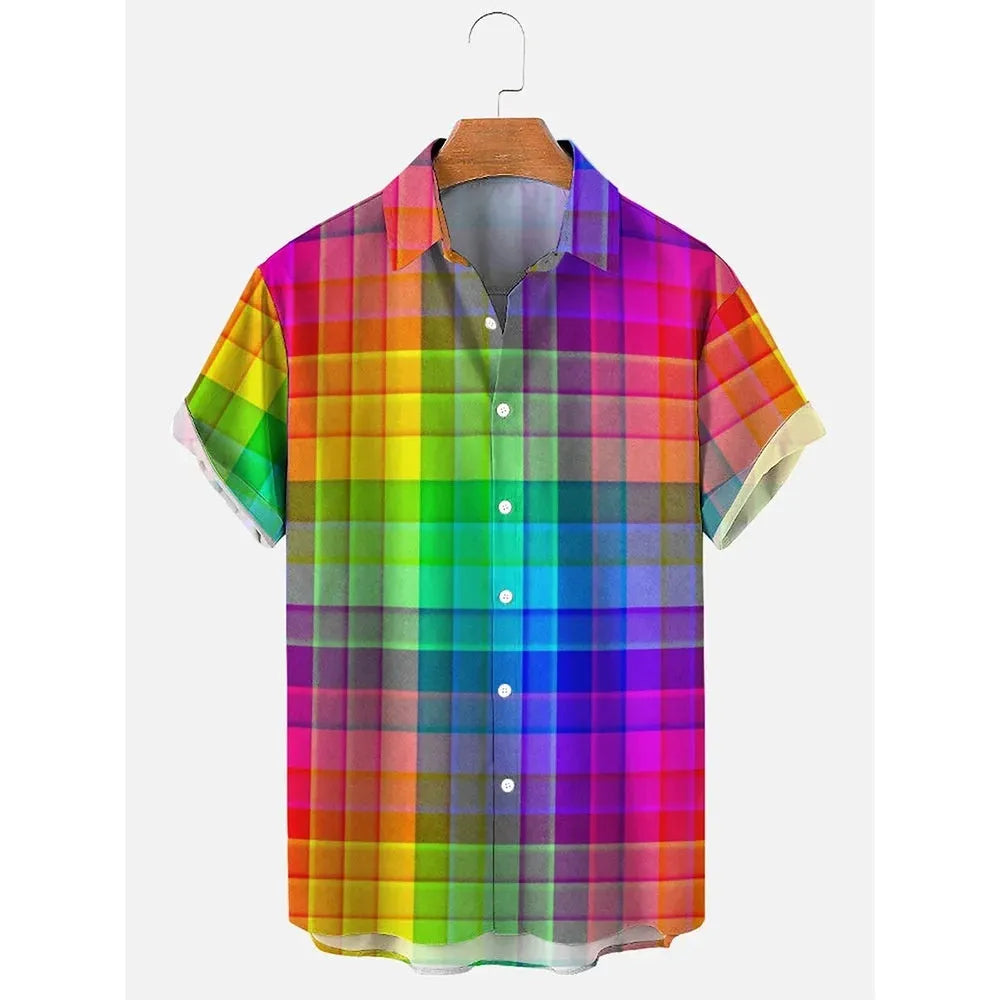 Men's striped Hawaiian shirt with short sleeves and button-up front