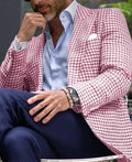 Men's British style slim fit suit jacket with two-button front and top-stitching pockets